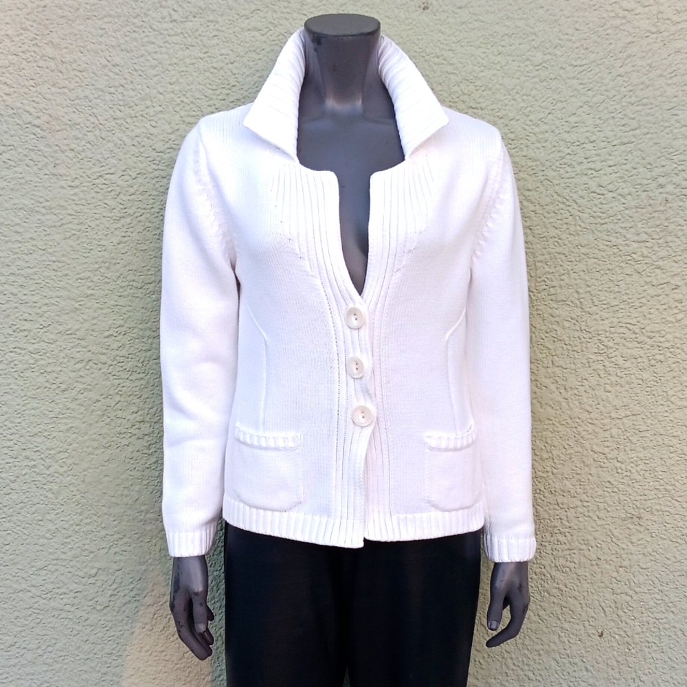 Splendor! (CANADA) LADIES PURE COTTON (3) BUTTON V NECK CARDIGAN SWEATER